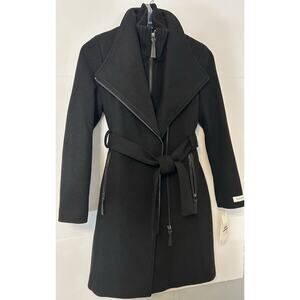 Calvin Klein Wool Blended Wrap Petite Belted Coat Jacket Size XS